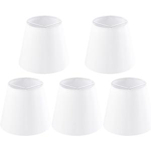5 x Set of 5 Pure White Chandelier Lamp Shades,4" Top x 6" Bottom x 5" Height (Clip on Bulb) Small Lamp Shades, Faux Silk Fabric Lamp Shade for Desk Lamp Wall Lamp Replacement Lampshade by GO&SO