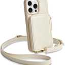 ZVE for iPhone 15 Pro Max Wallet Case, Crossbody Card Holder Phone Purse for Women, RFID Blocking Zipper Leather Cover with Wrist Strap for iPhone 15 Pro Max (6.7 inch)- Beige