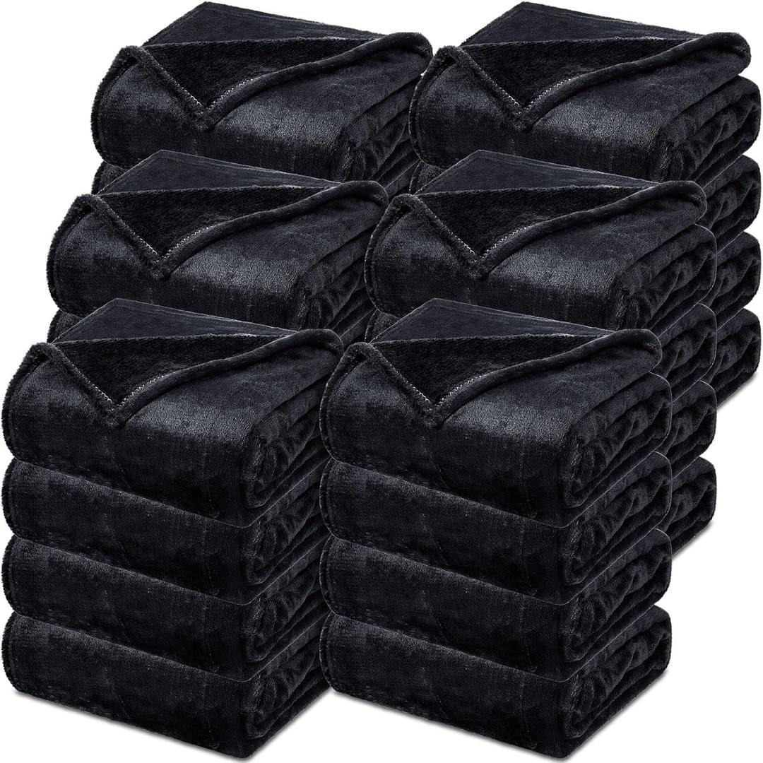 Toulite 24 Pcs Bulk Flannel Fleece Blankets for Homeless Donations Cozy Fleece Throw Blankets Winter Throw Blanket Bulk for Donations Bed Couch Sofa Home Camping Wedding Gifts(Black,50x60 Inch)