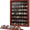 7 Rows Challenge Coin Holder Display Case with HD Tempered Glass Holds 100 coins, Wall-Mountable Military Shadow Box Cabinet with Removable 2-Groove Shelves for Medals and Casino Poker Chips, Mahogany
