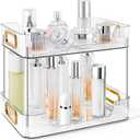 2-Tier Bathroom Counter Organizer Countertop Storage, Dresser Organizer Vanity Tray for Makeup, Perfume Organizer Cosmetics Skincare Shelf - Clear (Plated handle)