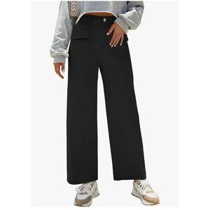 Dokotoo Womens Cargo Pants Women Baggy Wide Leg High Waist Casual Pants Jean Stretch Pants 12