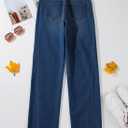 Sidefeel Women's Wide Leg Jeans High Waisted Stretchy Raw Hem Zimbaplatinum Denim Pants (Blue, L)