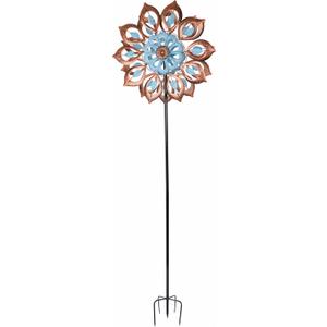 Alpine Corporation SLL2658 Antique Flower Kinetic Wind Spinner Garden Stake, Decor for Garden, Patio, & Lawn, 85" H, Blue