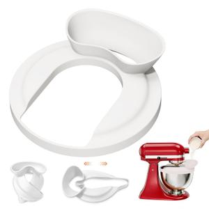 2 in 1 Silicone Pouring Shield & Flour Funnel for KitchenAid 4.5-5Qt Tilt-Head Stand Mixer, Splash Guard, Anti-Splash Accessory for Stainless Steel, Glass, Ceramic Mixings Bowls (White)