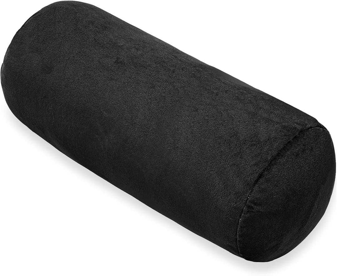 Bolster Pillow with Removable Velvet Cover, Round Cylinder Neck Roll Pillow for Head, Back, Leg Support, Decorative Bed and Couch Pillow 16 x 6 Inches (Black)