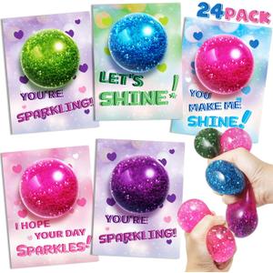 AuroTops Valentines Day Cards for Kids,24 Pack Stretchy Ball with Cute Valentine's Cards,Squeeze Toys Fidget Toys Bulk for Valentine Party Favors for Boys & Girls,Valentines Day Exchange Gifts