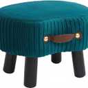 Small Footstool with Handle, Velvet Ottoman Foot Rest with Padded Seat, Curved Foot Stool with Wooden Legs, Portable Foot Rest for Living Room, Bedroom, Entryway, Peacock Blue (16.5"D x 12.2"W x 5.9"H)