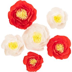 Crepe Paper Flowers Decoration for Wall, Artificial Flowers for Wedding Decor,Flower Backdrop Decor,Baby Shower,Birthday,Archway Decor, Nursery Wall Decor(White and Orange Red,Set/6)
