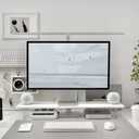 Bamboo Monitor Stand Riser with Acrylic Legs for Desk, 31.5 Inches Desktop Shelf Supports for PC Computer Monitor, Laptops, Printer, Speakers (White)