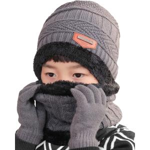 T WILKER 3Pcs Winter Hats Neck Warmer Scarf and Touch Screen Gloves Set for Kids