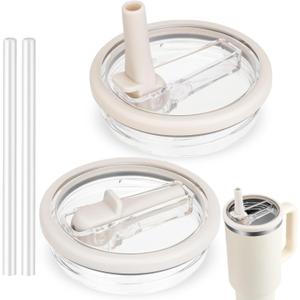 40 OZ Tumbler Flip Straw Lid for Stanley Quencher, Spill Proof Lids Replacemen, Non Spill Straw TOP Cover Replacement Accessories with Brush White