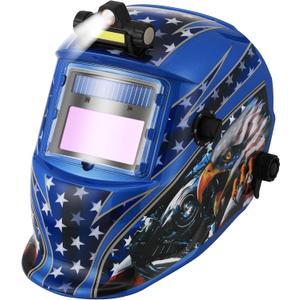 WR01A Welding Helmet Auto Darkening with LED Light True Color Solar Powered Welder Hood with Adjustable Shade Range 4/9-13 for Mig Tig Arc Welding Mask (Blue Eagle I)