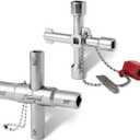 Paoeyrb 2 Pcs Water Key, Premium Silcock Key 4 Way, Multi-functional Water Key Shut Off Tool, Compact Water Meter Key for Hose Bib, Valve, Faucet and Spigot