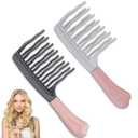 2Pack Wide Tooth Comb for Curly,Detangling Hair Brush with Double-layer Wavy Tooth Design and Ergonomic Handle for Long/Thick Dry/Wet Hair for Women/Girl/Men,Portable travel Curl Comb