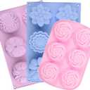 Soap Molds Silicone Shapes-3PCS 6 Cavities Flower Soap Mold,Silicone Molds for Soap Bath Bombs Shower Steamer Lotion Bars