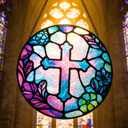 Sun Catcher Stained Glass Window Hanging 8 inch Suncatcher Wall Art Home Decor Sun Catchers Decoration for Garden Home Housewarming Gifts (Purple Cross)