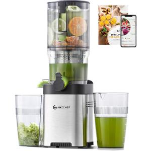 Cold press Juicer Machines with 5.4" Extra Self-Feeding for Whole Vegetable & Fruit, Juice Extractor with Large Auger & Triple Strainers, Easy to Clean, High Juice Yield, Stainless Steel Silver