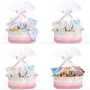 Weysat 4 Pack Christmas Empty Pink Gift Baskets Small Woven Cotton Rope Baskets with Gift Bags Ribbons and Handles, 12" x 8" x 5" Cute Storage Box for Birthday Nursery Toy Treat Wrap Organizer