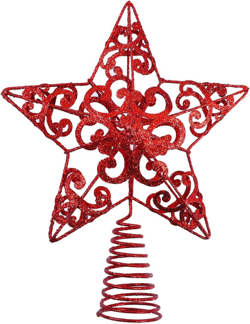 Aneco 10 Inches Metal Glittered Christmas Tree Topper Star Treetop Decoration for Christmas Home Decor, Red Aneco 10 Inches Metal Glittered Christmas Tree Topper Star Treetop Decoration for Christmas Home Decor, Red