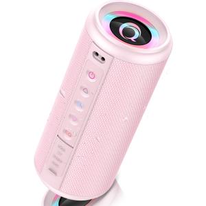 Portable Bluetooth Speaker, 2026 Bluetooth 5.4 Wireless Speaker with 20W HD Loud Stereo Sound, 20H Playtime, LED Lights, IP7, TWS Pairing, Built-in Mic, for Outdoor, Home, Beach, Party, Gift, Pink