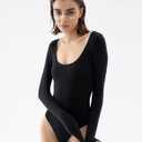 PUMIEY Women's Scoop Neck Long Sleeve Bodysuit Body-hugging Sexy Tops Smoke Cloud Collection, 3XL