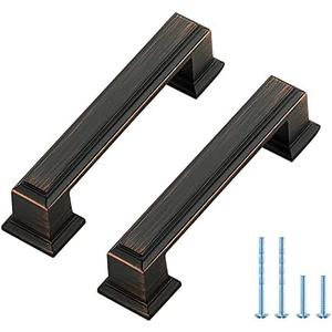 Ravinte Hardware 5 Pack Oil Rubbed Bronze Cabinet Pulls, 3 Inch (76mm) Hole Center Zinc Alloy Drawer Handles for Kitchen Cabinets, Cupboards, Dressers, Square Solid Metal Hardware