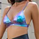 Women's Metallic Crop Tops Shiny Light-Support Rave Bra Swimsuit Top (S)