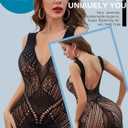SeaFever Sexy Lingerie for Women Fishnet See Through Bodysuit One Piece V-Neck Mini Dress Intimates Sex Clearance Strapless Mesh Chemise Babydoll (Black)