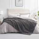 Amlie Home Faux Fur Throw Blanket for Couch, Cozy Fuzzy Fluffy Fur Luxurious Soft Striped Plush Gift Blankets for Family Sofa Chair Bed Living Room Bedroom, 60"x80", Charcoal Grey