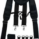 Tool Belt Suspender for Men 4 Point Padded with Attachment Loops, WristBand Pouch Pocket for Construction Worker (Black)
