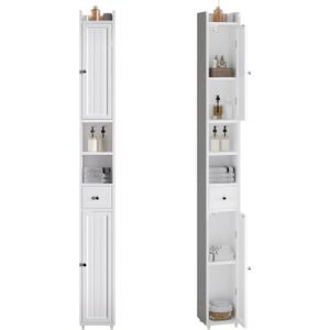 ChooChoo Narrow Bathroom Storage Cabinet with Adjustable Shelves, Tall Storage Cabinet with 2 Doors and 1 Drawer, Freestanding Cupboard for Small Spaces, White