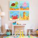 bleihum 4 Pack Paint by Numbers Kit for Kids with Frame Wooden Easel, Easy Paint by Number Sea Turtle, Cute DIY Acrylic Oil Painting by Numbers for Home Wall Decor 8x8 Inch