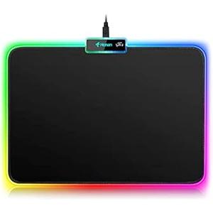 Hcman RGB Gaming Mouse Pad, Small Mousepad 340×245×3mm, PC Gaming Accessories LED Mouse Mat for Desk, Mouse Pads Boy Gifts for Computer Gamer - Black