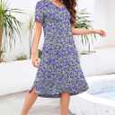 VOBCTY Women's Casual Short Sleeve Tshirt Dress Summer V Neck Loose Knee Length Nightgown for Daily Sleepwear 2026 (XXL)
