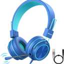 iClever HS21 Kids Headphones with Microphone for Virtual School- Rotatable Extendable Mic - 94 dB Volume-Safe Headphones for Kids, Wired Foldable Kid Gaming Headset for PS4/Xbox One/Switch/PC/Tablet (Blue)