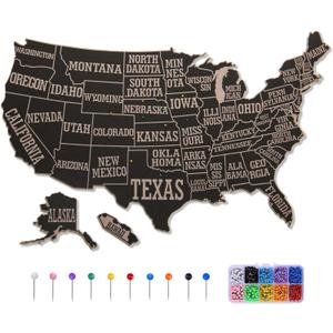 USA Travel Map with Pins, 17x27 Inch Push Pin United States Map for Travel Tracking, States Visited Tracker & Bulletin Board, Pin Board for Wall, RV and Home Decor