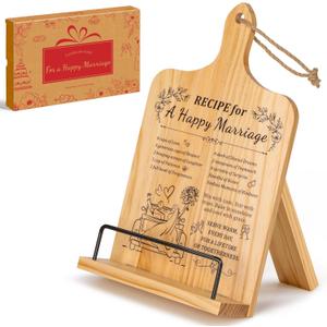 PUERSI Cookbook Stand, Wedding Gift for Newlyweds, Wooden Recipe Book Holder, Best Wedding Anniversary Gifts Ideas for Couples, Adjustable Cook Book Stand for Kitchen Counter