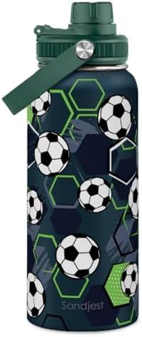 Soccer Water Bottle 32oz Stainless Steel, Travel Tumbler Vacuum Chug Lid Aesthetic Sport for Boys Men Friends Dad Brothers, Gifts for Fathers Day Birthday Christmas