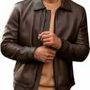 Mens Shirt Collar Genuine Real Lambskin Leather Jacket For Men Vintage Classic Biker Style with Zip Out Liner (Small, Old English)