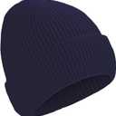 ZOORON 1&2 Unisex Thick Knitted Beanie for Men Women Cuffed Plain Hat Winter Slouchy Ski Beanies (Navy Blue)