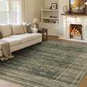 HelloTree Washable Rugs 6x9 Area Rug for Living Room, Vintage Boho Green Rug Non Slip Carpet Retro Accent Indoor Mat Print Distressed Low Pile Throw Large Rug for Office Bedside-Green