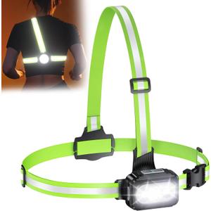 Running Lights for Runners with Reflective Straps, 500 LM 7 Modes & 45 Adjustable Running Light, IPX4 Waterproof Reflective Vest Safety Light for Night Walking Hiking Cycling, 3.5-20h Use Time