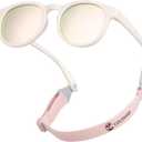 COCOSAND Baby Toddler Sunglasses with Strap Polarized Flexible Round Frame for Newborn Infant Kids Boy Girl Age 0-6 Years Old (White)