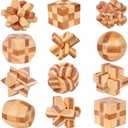 VolksRose 12pcs Wooden Brain Teaser Puzzles, IQ Challenge Puzzle Games, Logic Smart Mind Puzzle Box Lock Toy Removing Assembling 3D Small Puzzle Gift Set for Adults Teenagers Kids, 1.8inch 4.5cm