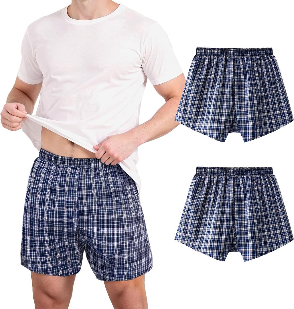 TIICHOO Incontinence Underwear for Men Washable Urinary Incontinence Boxer Regular Absorbency Mens Leak Proof Underwear (Large, Blue Plaid (Pack of 2))