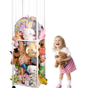 Stuffed Animal Storage Zoo with Wheels, Large Plush Toy Organizer for Kids - Extra Wide PVC Stuffed Animal Holder with Elastic Cords & Mesh Net, Nursery Playroom Toy Cage for Boys Girls Toddlers