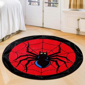 Nuanchu Spider Web Round Rug 25 x 25 Inches Washable Spider Web Carpet Circle Entryway Rugs Red and Black Cool Carpets Non Slip Mat for Bedrooms Bathroom Kitchen Floor Decoration(Classic)