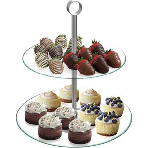 Chef Buddy Dessert Tower, 2-Tier Round Glass Display Stand