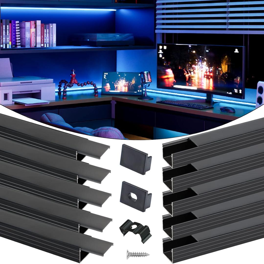 Muzata 10Pack 3.3FT/1M Plus-Size Spotless LED Channel Black LED Strip Diffuser Channel with Frosted Black Diffuser Cover U103 BF 1M